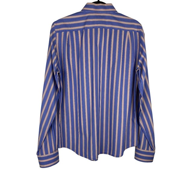 Vintage Abercrombie Mens Blue & Peach Muscle Fit Striped Button-Down Shirt Med - Picture 2 of 16